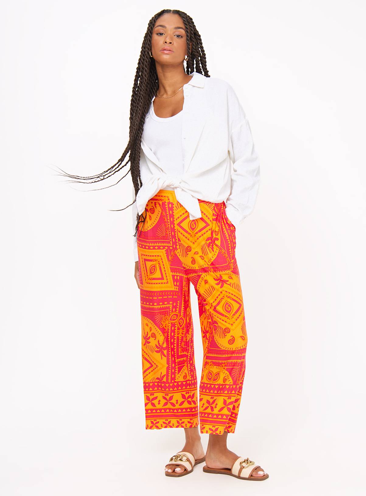 Pink Border Print Wide Leg Cropped Trousers 10 - Image 2